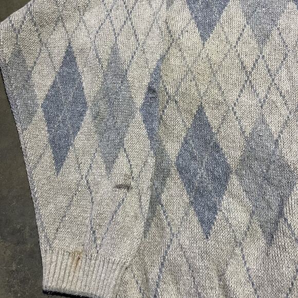 Vintage 90s Bill Blass Brown Argyle Cotton Boxy Sweater - Picture 2 of 5